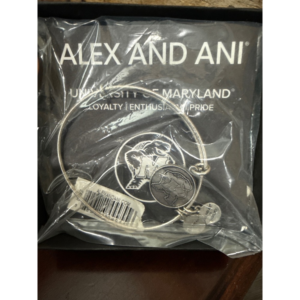 Alex and Ani University of Maryland Terrapins Charm Bangle Silver Tone NIB‎